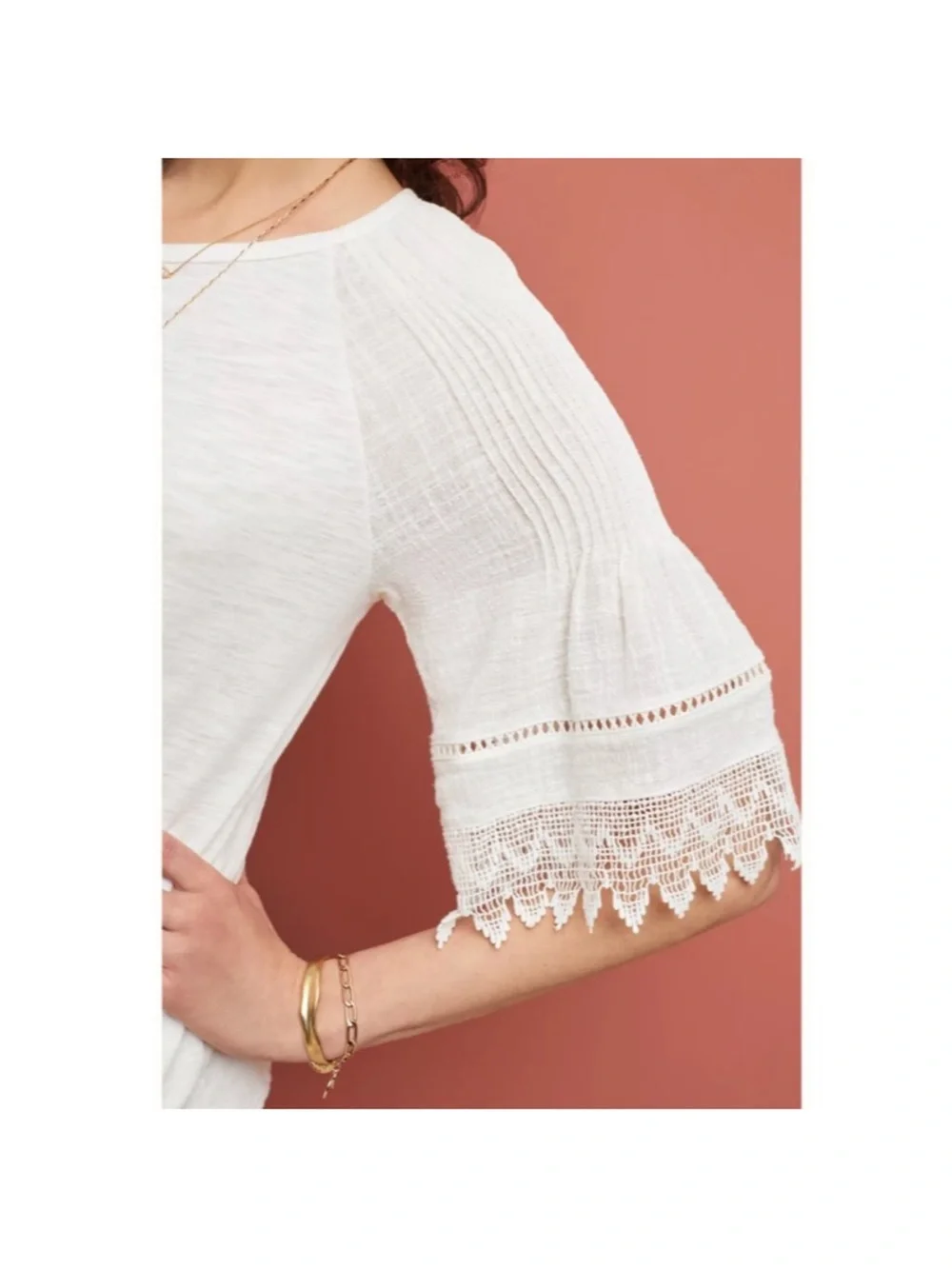 Anthropologie Eri + Ali Pennbrooke Lace Trim Top XS White Boho Bell Sleeve